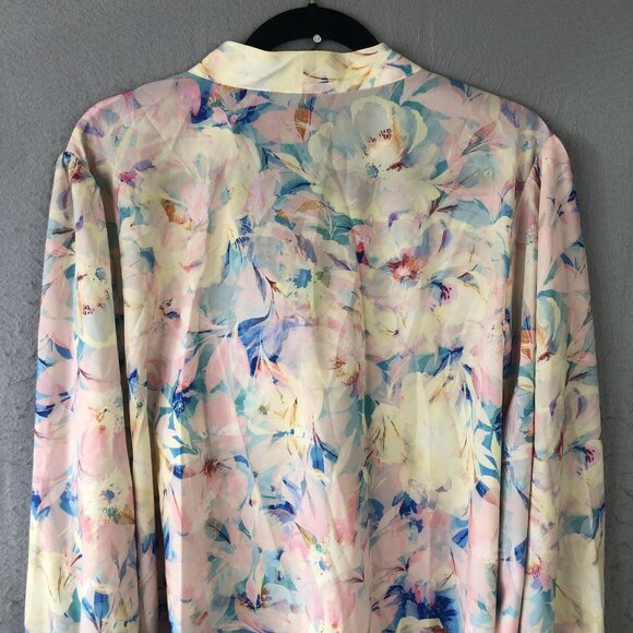 Eloquii Blouse Womens 24 Floral Tie Neck Bow Long Sleeve Button Front Plus Size - Picture 10 of 16